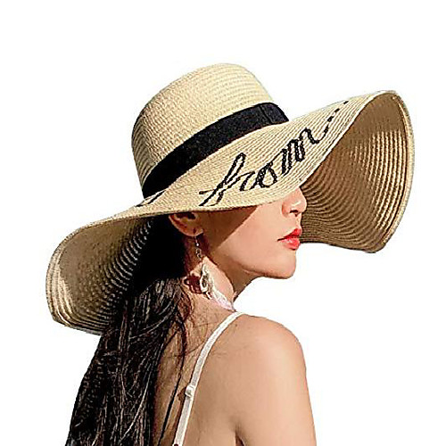 

womens sun straw hat wide brim floppy foldable adjustable straw weaved travel beach uv summer hat upf50 beige