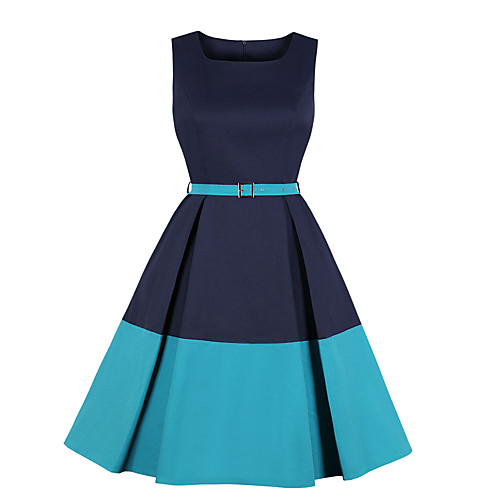 

Women's Swing Dress Knee Length Dress Black Blue Yellow Blushing Pink Sleeveless Print Patchwork Spring Square Neck Hot Vintage Cotton 2021 S M L XL XXL