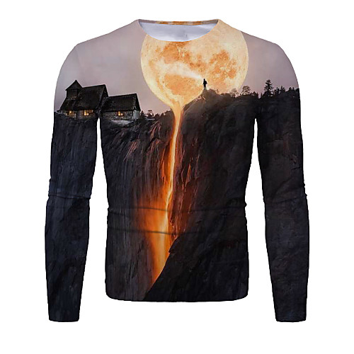 

Men's T shirt Graphic Long Sleeve Daily Tops Basic Elegant Yellow