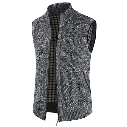 

Men's Solid Colored Vest Sleeveless Sweater Cardigans Stand Collar Blue Wine Dark Gray