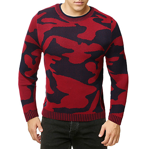 

Men's Other Sweater Long Sleeve Sweater Cardigans Crew Neck Red Gray