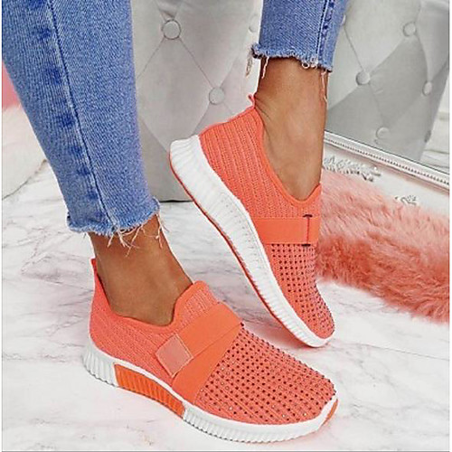 

Women's Trainers Athletic Shoes Flat Heel Round Toe Sporty Daily Walking Shoes Tissage Volant Rhinestone Solid Colored Black Yellow Orange