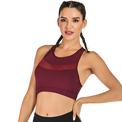 

Women's Sports Bra High Support Patchwork Wireless Fashion Purple Burgundy Pink Mesh Yoga Fitness Running Top Sport Activewear Breathable Quick Dry Moisture Wicking Comfortable Freedom Stretchy