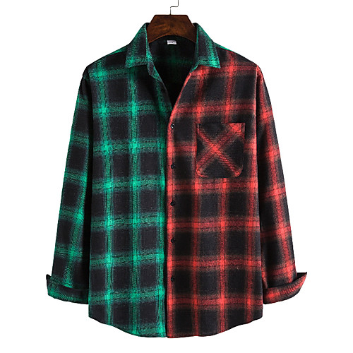 

Men's Shirt Other Prints Color Block Long Sleeve Daily Tops Red Green