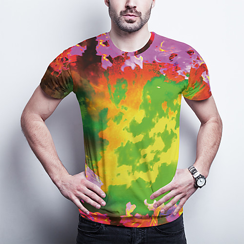 

Men's T shirt 3D Print Graphic Plus Size Print Short Sleeve Daily Tops Basic Rainbow