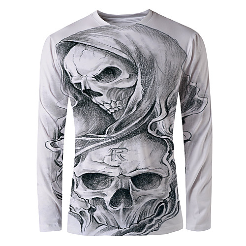 

Men's T shirt Graphic Skull Print Long Sleeve Daily Tops Basic Elegant Gray