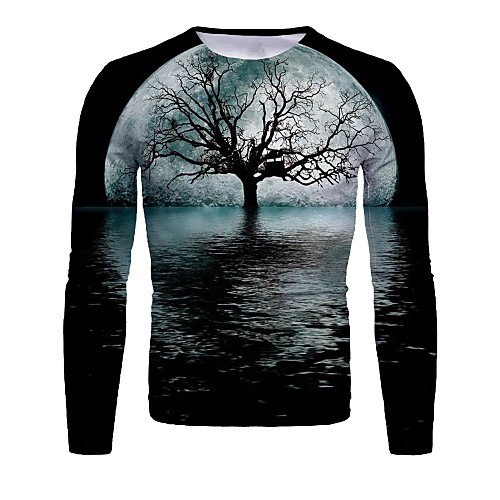 

Men's T shirt Graphic Long Sleeve Daily Tops Basic Elegant Black