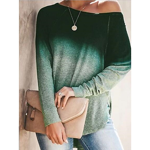 

Women's Tunic Color Gradient Long Sleeve Round Neck Tops Basic Basic Top Black Purple Green