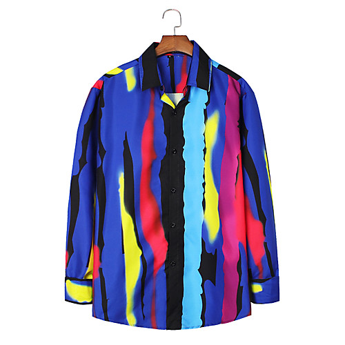 

Men's Shirt Other Prints Optical Illusion Long Sleeve Party Tops Beach Tropical Blue