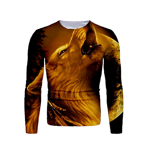 

Men's T shirt Graphic Animal Print Long Sleeve Daily Tops Basic Light Brown