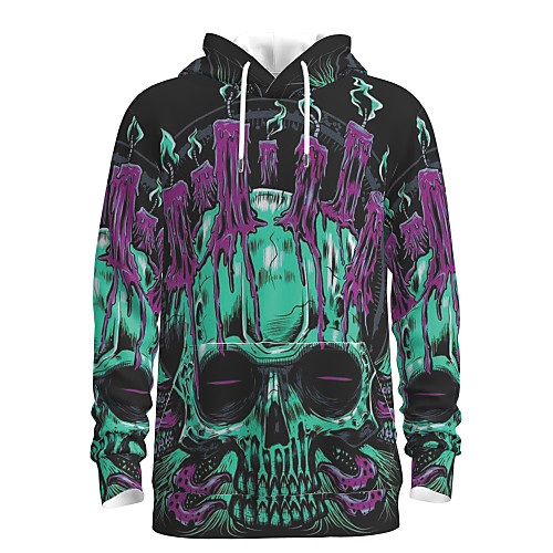 

Men's Pullover Hoodie Sweatshirt Graphic Skull Flame Hooded Halloween Weekend 3D Print Casual Halloween Hoodies Sweatshirts Green