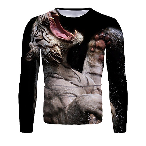 

Men's T shirt Graphic Animal Long Sleeve Daily Tops Basic Elegant White