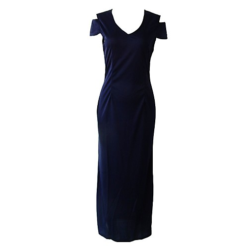 

Sheath / Column Beautiful Back Sexy Party Wear Prom Dress V Neck Short Sleeve Floor Length Spandex with Criss Cross 2021
