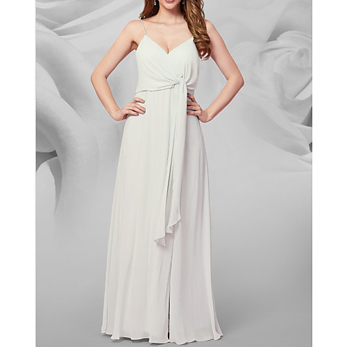 

A-Line V Neck Floor Length Chiffon Bridesmaid Dress with Pleats