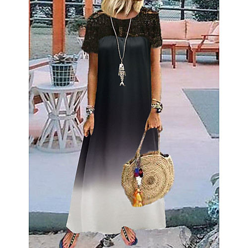 

Women's A Line Dress Maxi long Dress Black Red Short Sleeve Color Gradient Lace Summer Strapless Hot Casual 2021 M L XL XXL 3XL