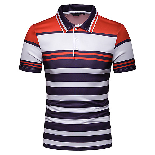 

Men's Polo Striped Short Sleeve Daily Tops Blue Red Yellow
