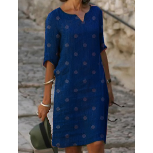 

Women's Chiffon Dress Knee Length Dress Purple Green Dusty Blue Brown Half Sleeve Polka Dot Print Summer Round Neck Hot Formal vacation dresses 2021 S M L XL XXL 3XL / Plus Size