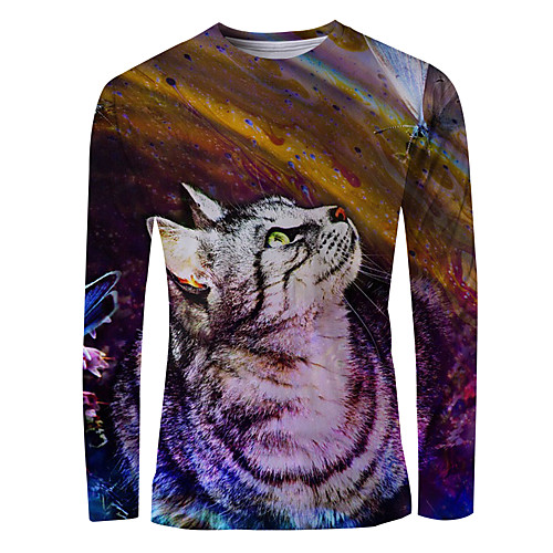 

Men's T shirt 3D Print Graphic Animal Long Sleeve Daily Tops Basic Elegant Rainbow