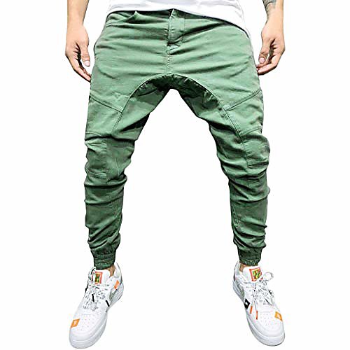 

men's slim fleece pants tapered sweatpants joggers men gym training workout (xl, army green)