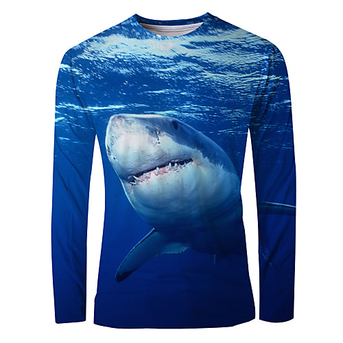 

Men's T shirt 3D Print Graphic Animal Long Sleeve Daily Tops Basic Elegant Blue