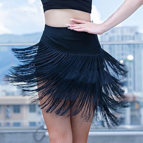 

Women's Stage Sexy Bodycon Skirts Solid Colored Tassel Fringe Black / Asymmetrical / Slim