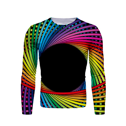 

Men's Graphic T-shirt Print Long Sleeve Daily Tops Basic Round Neck Rainbow / Sports