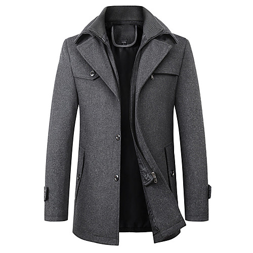 

Men's Trench Coat Overcoat Daily Fall & Winter Long Coat Notch lapel collar Regular Fit Basic Jacket Long Sleeve Solid Colored Wine Camel Black