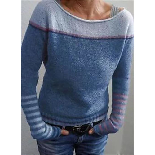 

Women's Stylish Stripe Knitted Striped Sweater Long Sleeve Sweater Cardigans Boat Neck Fall Winter Rainbow