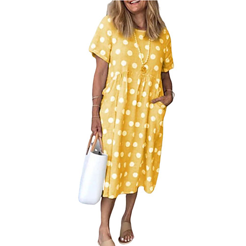 

Women's Shift Dress Midi Dress Blue Red Yellow Dark Gray Short Sleeve Solid Color Geometric Print Summer Round Neck Casual 2021 S M L XL XXL 3XL