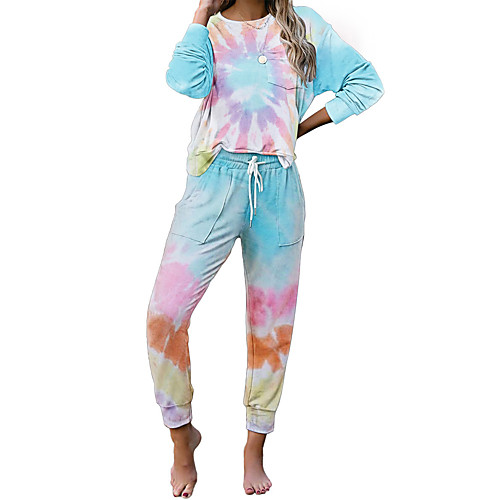 

Women's Basic Solid Colored Geometric Two Piece Set Tracksuit Set Pant Loungewear Drawstring Tops