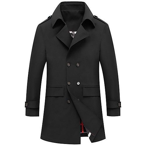 

Men's Solid Colored Basic Spring & Fall Trench Coat Long Daily Long Sleeve Polyester Coat Tops Black