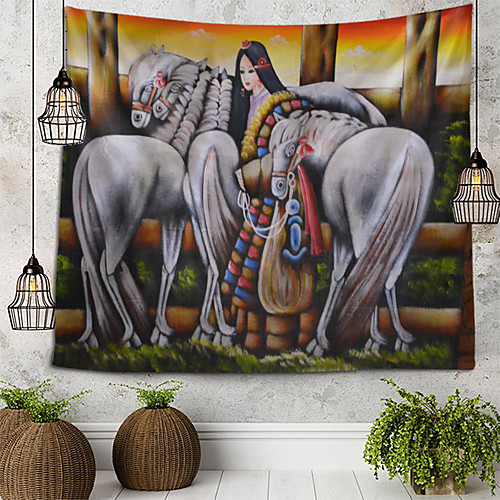 

Taming Horse Girl Tapestry Wall Hanging Tapestries Wall Blanket Wall Art Wall Decor Landscape Painting Tapestry Wall Decor