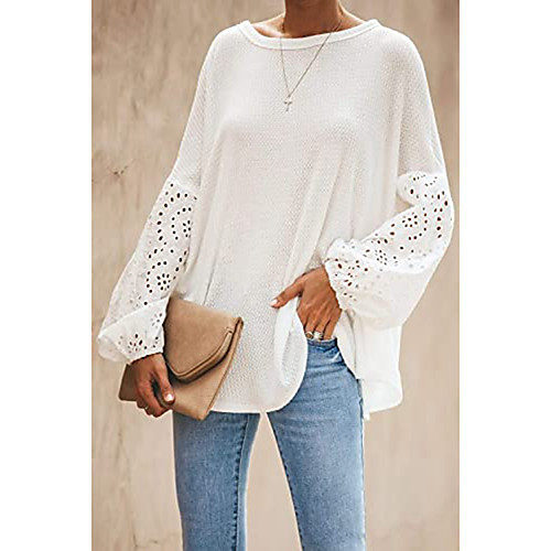 

Women's Blouse Shirt Solid Colored Plain Long Sleeve Cut Out Off Shoulder Tops Loose Cotton Basic Basic Top White Black Blue