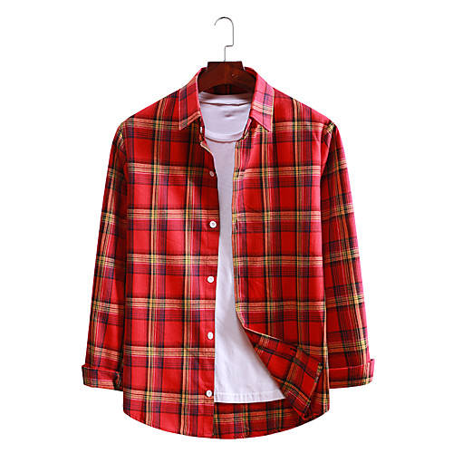 

Men's Shirt Other Prints Plaid Long Sleeve Party Tops Basic Vintage Blue Red