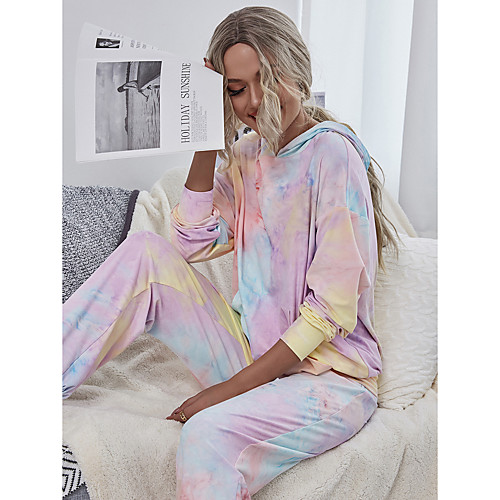 

Women's Basic Tie Dye Two Piece Set Hoodie Tracksuit Set Pant Patchwork Print Tops