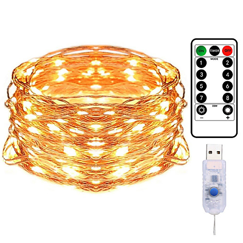 

10M 100LED Copper Wire String Lights Outdoor String Lights USB Plug-in Fairy Lights With Remote 8 Modes Lights Waterproof Remote Control Timer Christmas Wedding Birthday Family Party Room Valentine's