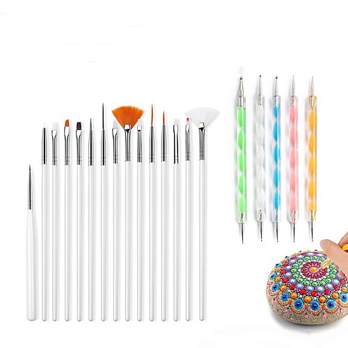 

20PCS Nail Tools Nail Brush Dotting Painting Drawing Pen Nail Art Brush Gel Painting Pen Swirl Marbleizing Steel Dotting Pen