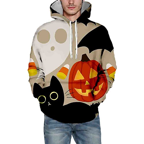 

Men's Pullover Hoodie Sweatshirt Graphic Animal Halloween Daily 3D Print Halloween Hoodies Sweatshirts Gray