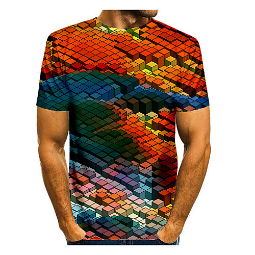 

Men's T shirt Graphic Geometric Short Sleeve Daily Tops Basic Elegant Rainbow