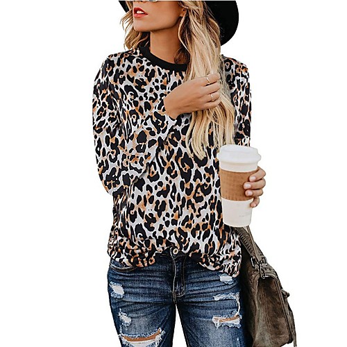 

Women's Sweatshirt Pullover Leopard Print Crew Neck Leopard Cute Sport Athleisure Sweatshirt Long Sleeve Warm Soft Comfortable Everyday Use Causal Exercising General Use / Winter