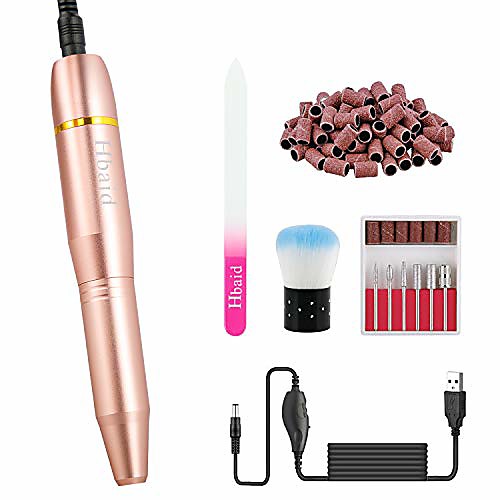

portable electric nail rig professional usb electric nail file set with 6 nail drills and 106 frosted belts for acrylic efile nail drill manicure pedicure polishing tool & #40;golden& #41;