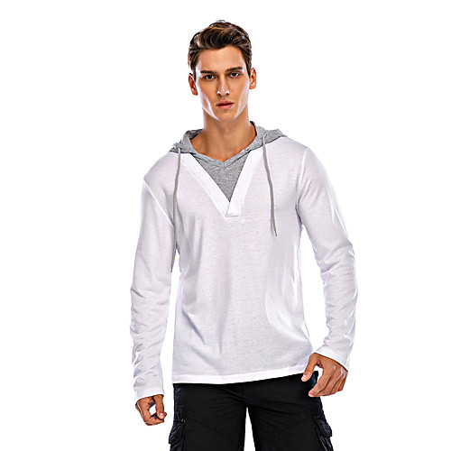 

Men's T shirt Solid Colored Patchwork Long Sleeve Daily Tops Cotton Active Streetwear White Black