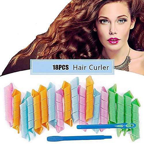 

magic hair curlers spiral curls styling kit, 18 pcs no heat hair rollers and 1 styling hooks, for long hair up to 30 cm (multi-colored)