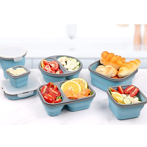 

Collapsible Silicone Food Storage Containers with Plastic Lids - 1pc or A Set Small and Large Collapsible Meal Prep Container for Kitchen or Kids Lunch Boxes - Microwave and Freezer Safe