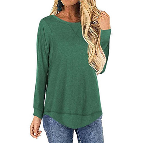 

Women's Plus Size Blouse Shirt Solid Colored Long Sleeve Round Neck Tops Cotton Basic Basic Top Black Blue Fuchsia