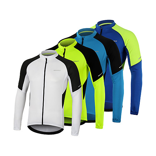 

Arsuxeo Men's Long Sleeve Cycling Jersey Winter Polyester White Blue Green Bike Jersey Top Mountain Bike MTB Road Bike Cycling Breathable Quick Dry Reflective Strips Sports Clothing Apparel