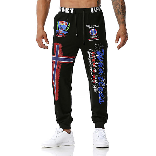 

Men's Loose Sweatpants Pants Letter Full Length Black Blue Dark Gray / Spring / Fall