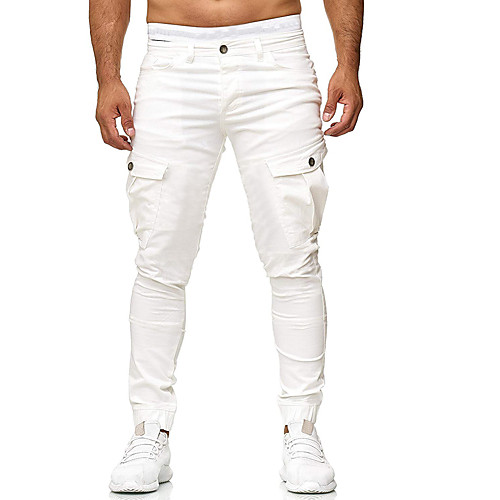 

Men's Basic Slim Daily Going out Tactical Cargo Pants Solid Colored Full Length Drawstring White Black Army Green / Fall / Winter