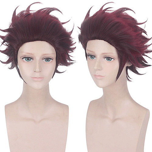 

Cosplay Costume Wig Cosplay Wig Kamado Tanjirou Demon Slayer Curly Asymmetrical Wig Short Brown Synthetic Hair 12 inch Men's Anime Cosplay Brown