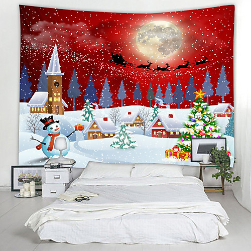 

Christmas Santa Claus Wall Tapestry Art Decor Blanket Curtain Picnic Tablecloth Hanging Home Bedroom Living Room Dorm Decoration Christmas Elk Moon Night Romantic Snowman Gift